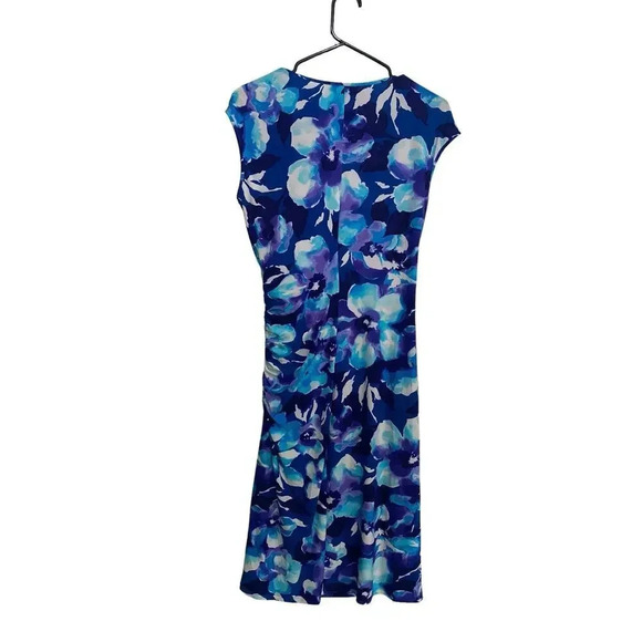 Chaps Blue Sleeveless V-Neck Floral Sheath Wrap Dress Size Large - Picture 3 of 5